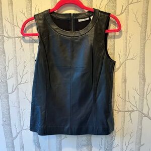 NWT Halogen Nordstrom Black LEATHER Top Size Small
